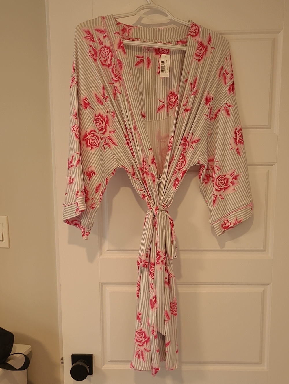 La Vie En Rose Pink Floral Stripe Tie-Front Robe